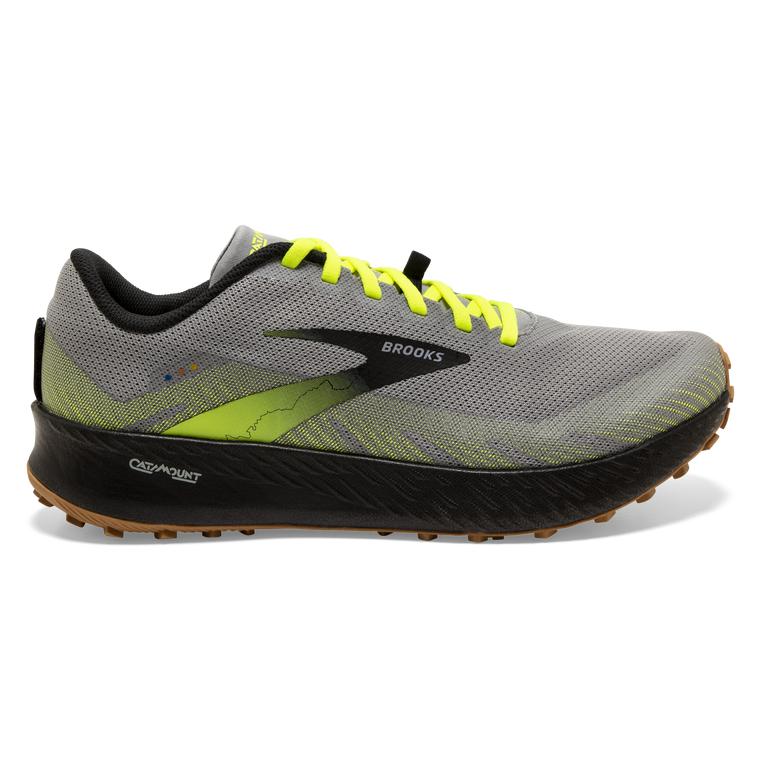 Brooks Catamount Trail Running Shoes - Men's - Grey/Nightlife/Black/GreenYellow (83046-GTDN)